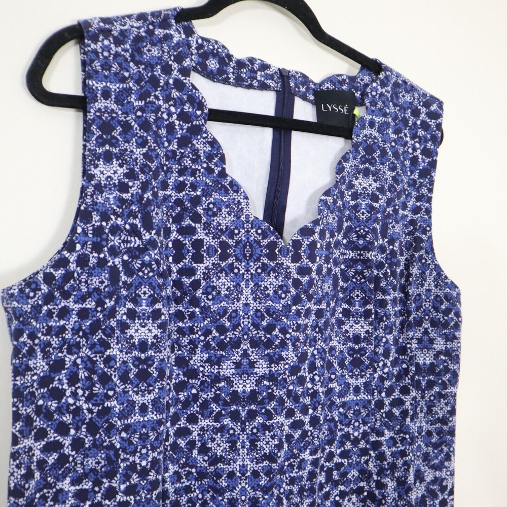 NWT Lysse Size XL Blue Kaleidoscope Print Scallop Neck Shift Dress - Picture 6 of 12